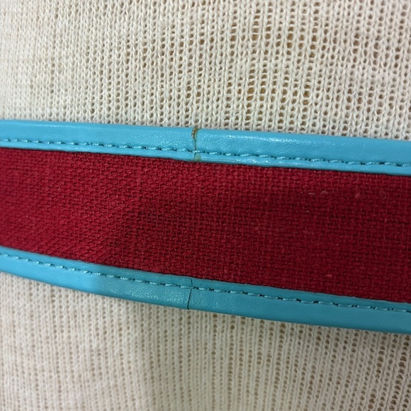 Talbots sz XL red and turquoise leather and linen blend belt with gold buckle - Picture 4 of 7